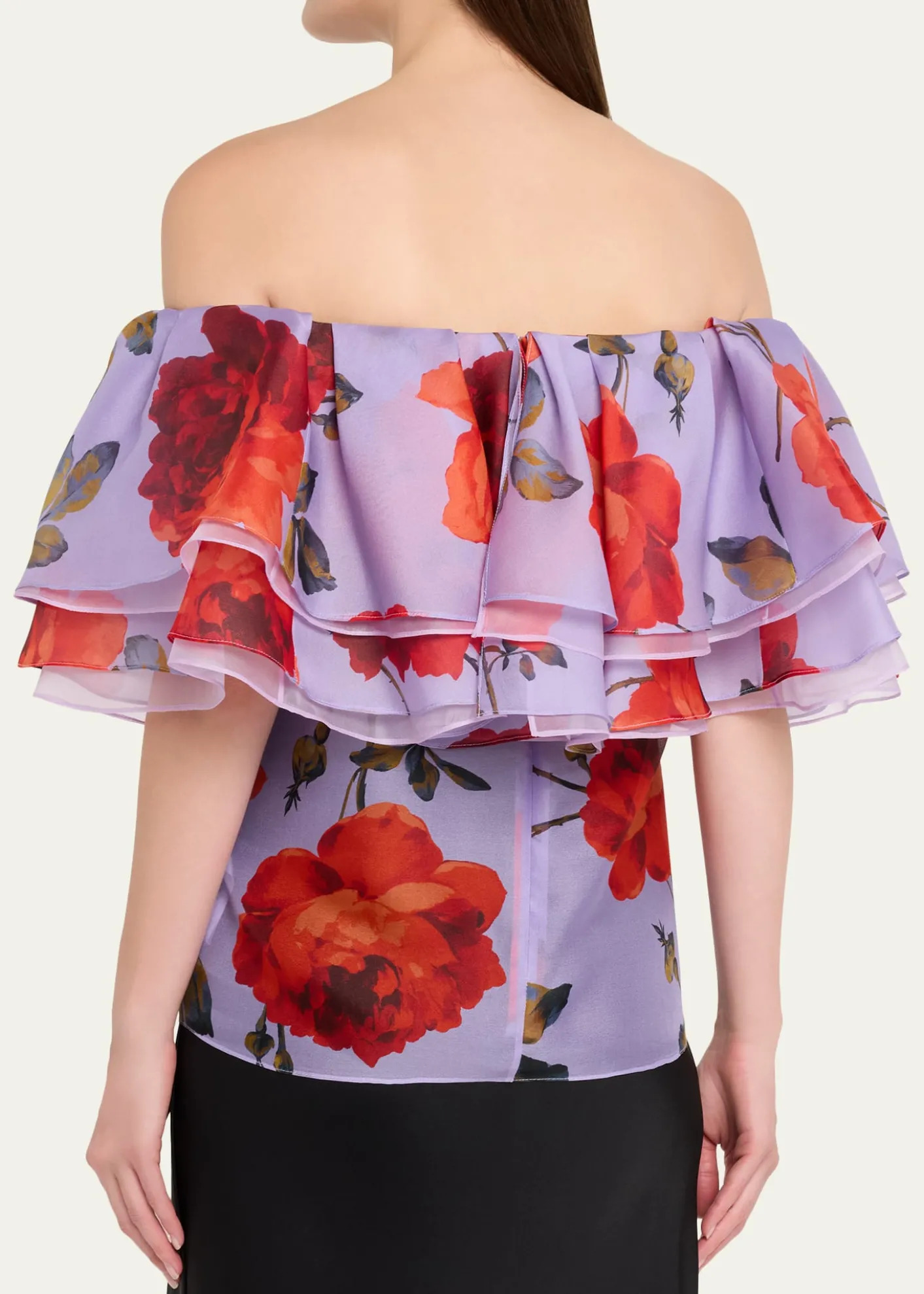 Carolina HerreraRose Chiffon Off-The-Shoulder Ruffle Top