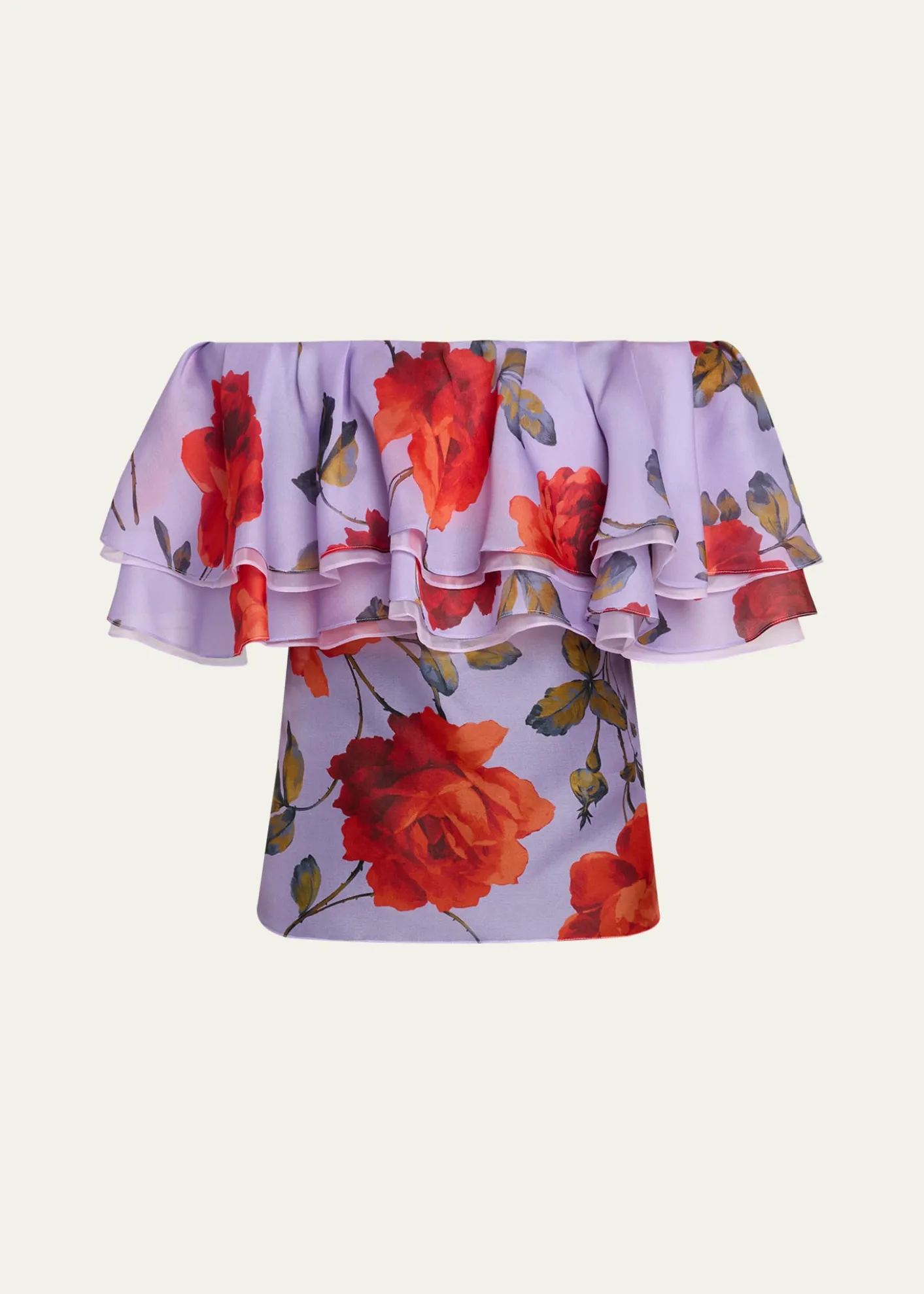 Carolina HerreraRose Chiffon Off-The-Shoulder Ruffle Top