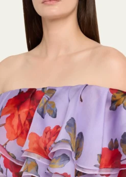 Carolina HerreraRose Chiffon Off-The-Shoulder Ruffle Top