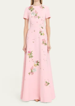 Carolina HerreraRose Embroidered Sleeveless Trumpet Gown