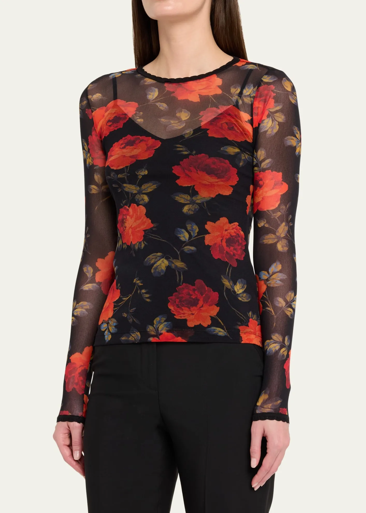 Carolina HerreraRose Mesh Long-Sleeve Top