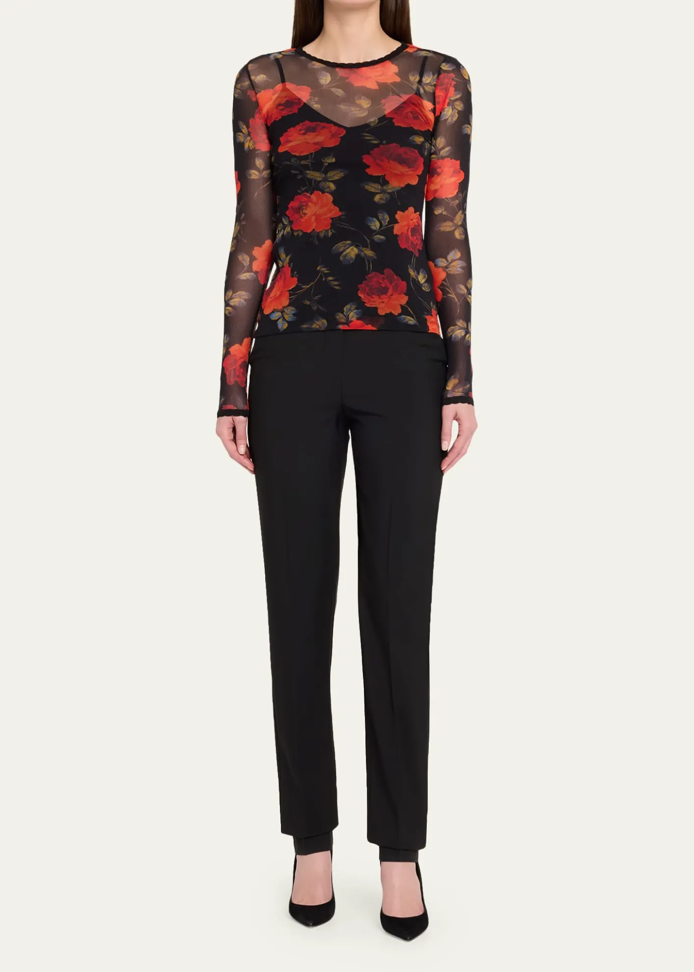 Carolina HerreraRose Mesh Long-Sleeve Top