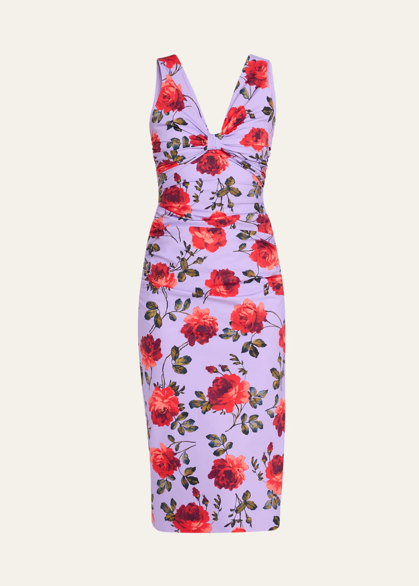 Carolina HerreraRose-Print Gathered Silk Sleeveless Dress