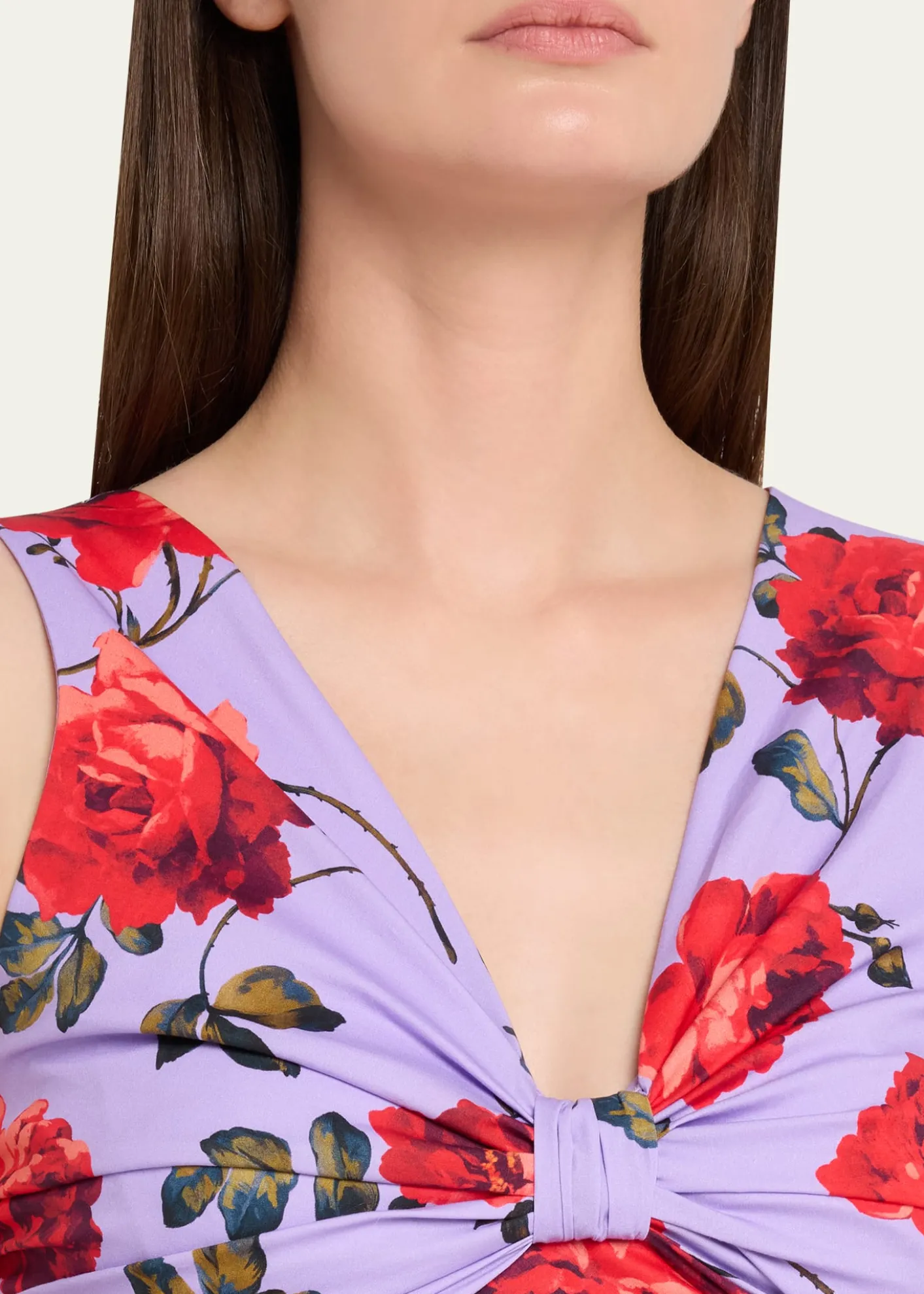 Carolina HerreraRose-Print Gathered Silk Sleeveless Dress