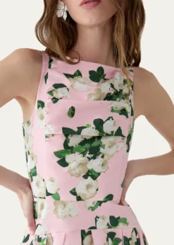 Carolina HerreraRose-Print Pleated Drop-Waist Midi Dress