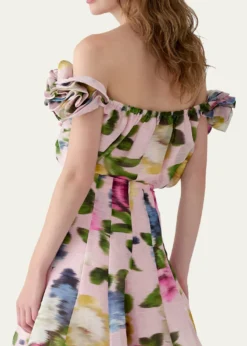 Carolina HerreraRosette Off-The-Shoulder Floral Silk Blouse