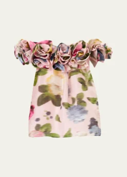 Carolina HerreraRosette Off-The-Shoulder Floral Silk Blouse