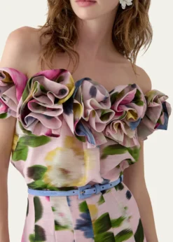Carolina HerreraRosette Off-The-Shoulder Floral Silk Blouse