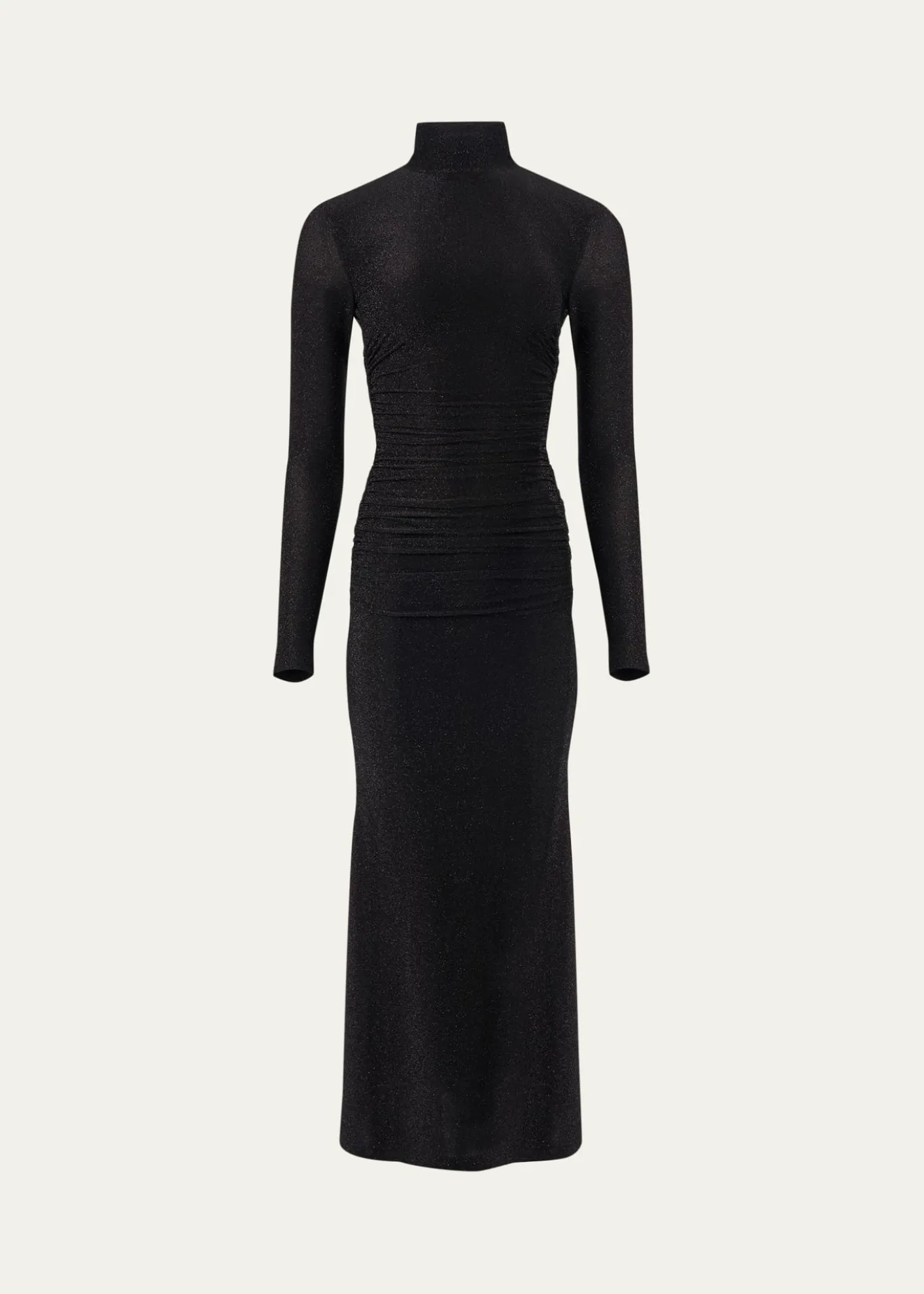 Carolina HerreraRuched Shimmer-Knit Turtleneck Midi Dress