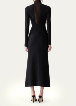 Carolina HerreraRuched Shimmer-Knit Turtleneck Midi Dress