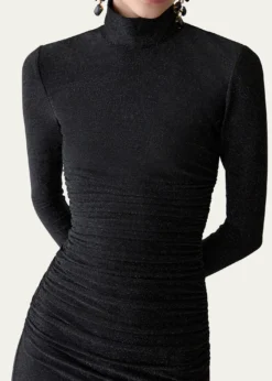 Carolina HerreraRuched Shimmer-Knit Turtleneck Midi Dress