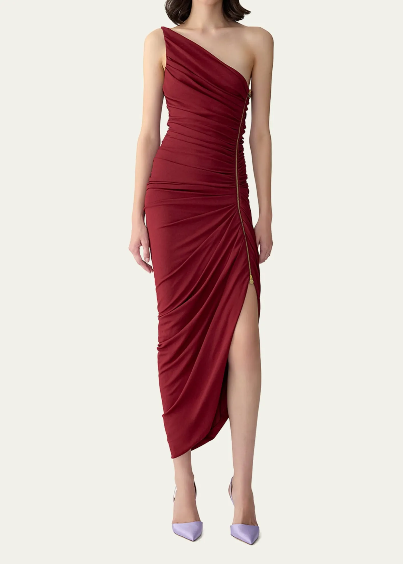 Carolina HerreraRuched Zipper One-Shoulder Midi Dress