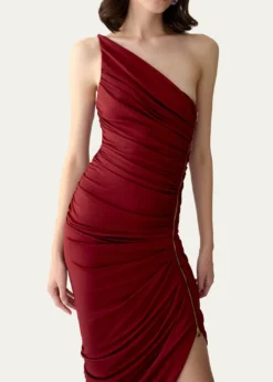 Carolina HerreraRuched Zipper One-Shoulder Midi Dress