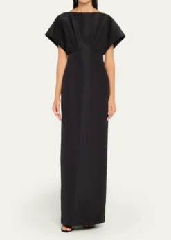Carolina HerreraSilk Column Gown with Fan Bodice