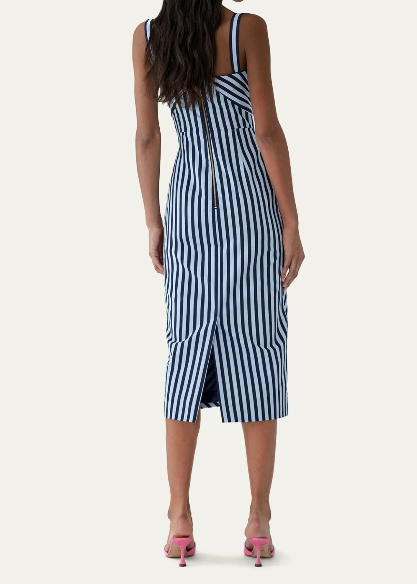 Carolina HerreraSleeveless Striped Gathered-Waist Midi Dress