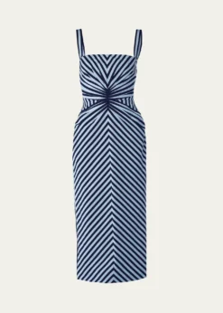 Carolina HerreraSleeveless Striped Gathered-Waist Midi Dress