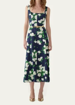 Carolina HerreraSleeveless Square-Neck Rose-Print Paneled Midi Dress