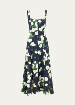 Carolina HerreraSleeveless Square-Neck Rose-Print Paneled Midi Dress