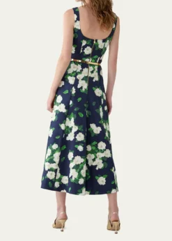 Carolina HerreraSleeveless Square-Neck Rose-Print Paneled Midi Dress