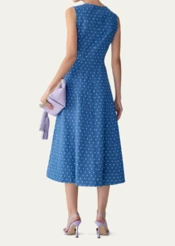 Carolina HerreraSleeveless Polka-Dot Denim Zip-Front Midi Dress