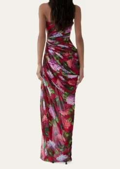 Carolina HerreraStrapless Floral Silk Chiffon Draped Slit Gown