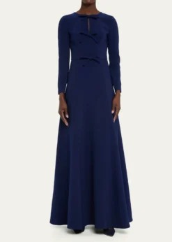 Carolina HerreraTriple Bow Keyhole Long-Sleeve Gown