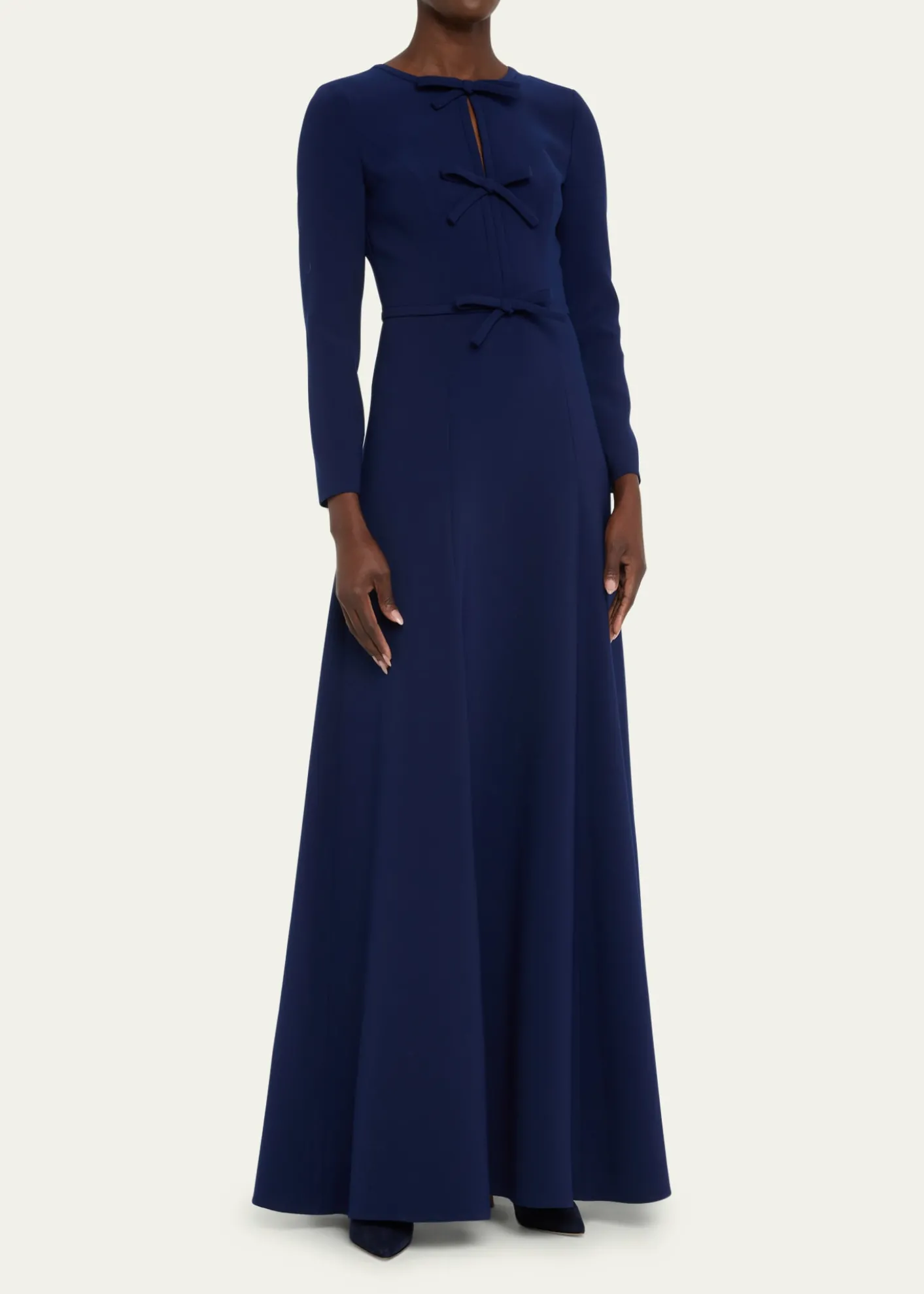 Carolina HerreraTriple Bow Keyhole Long-Sleeve Gown