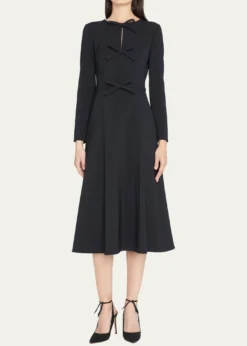Carolina HerreraTriple Bow Keyhole-Front Midi Dress