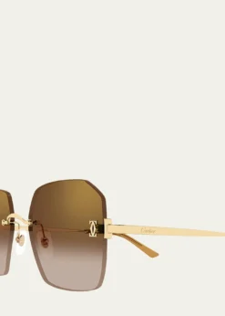CartierC de Cartier Rectangular Metal Sunglasses