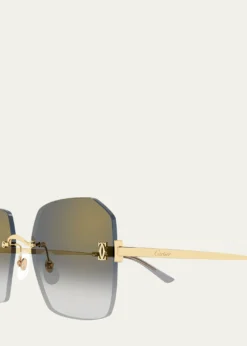 CartierClassic Décor C Square Rimless Metal Sunglasses