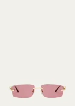 CartierMen's Rimless Metal Rectangle Sunglasses