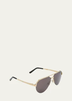 CartierMen's Half-Rim Metal Aviator Sunglasses with Logo