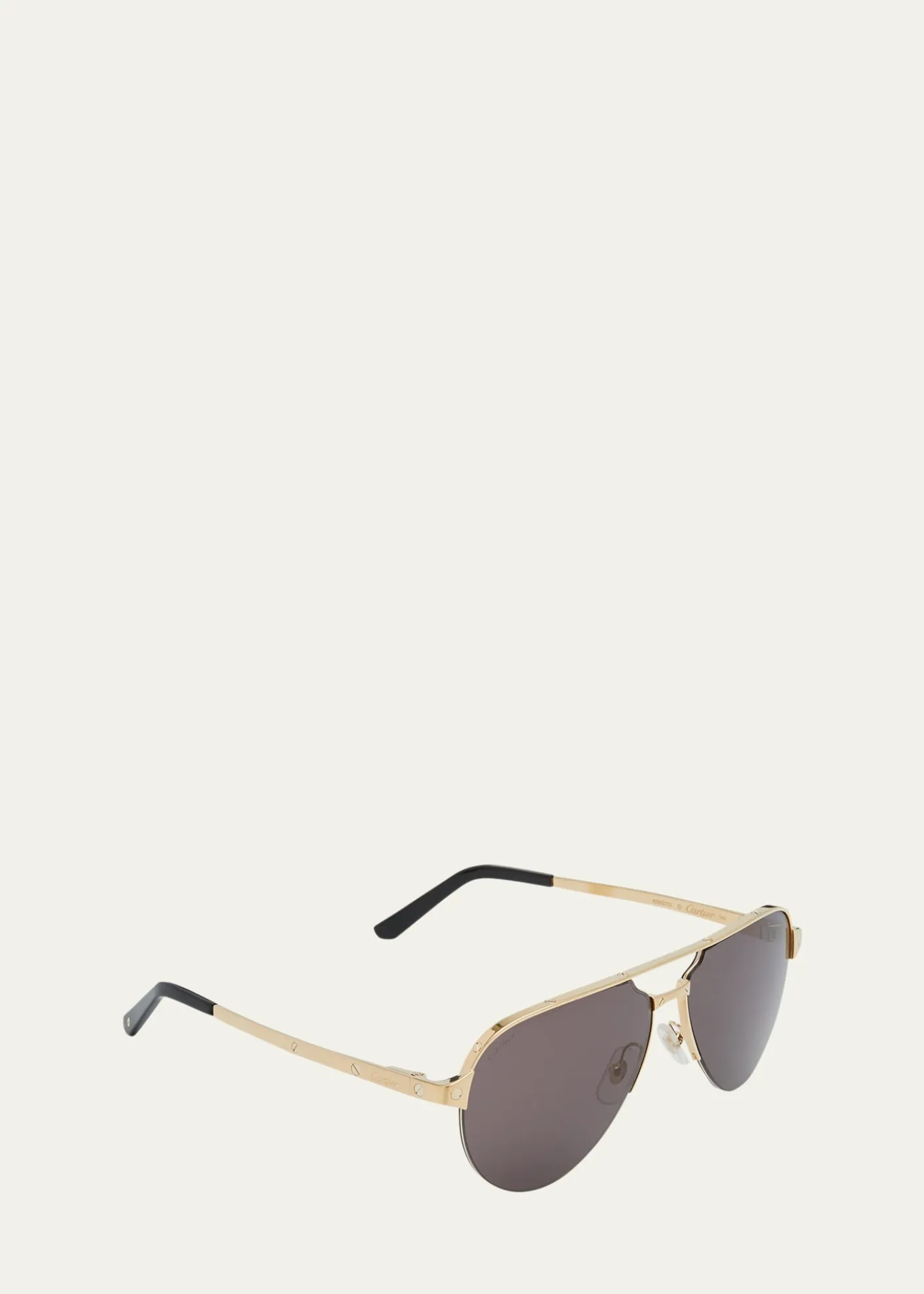 CartierMen's Half-Rim Metal Aviator Sunglasses with Logo
