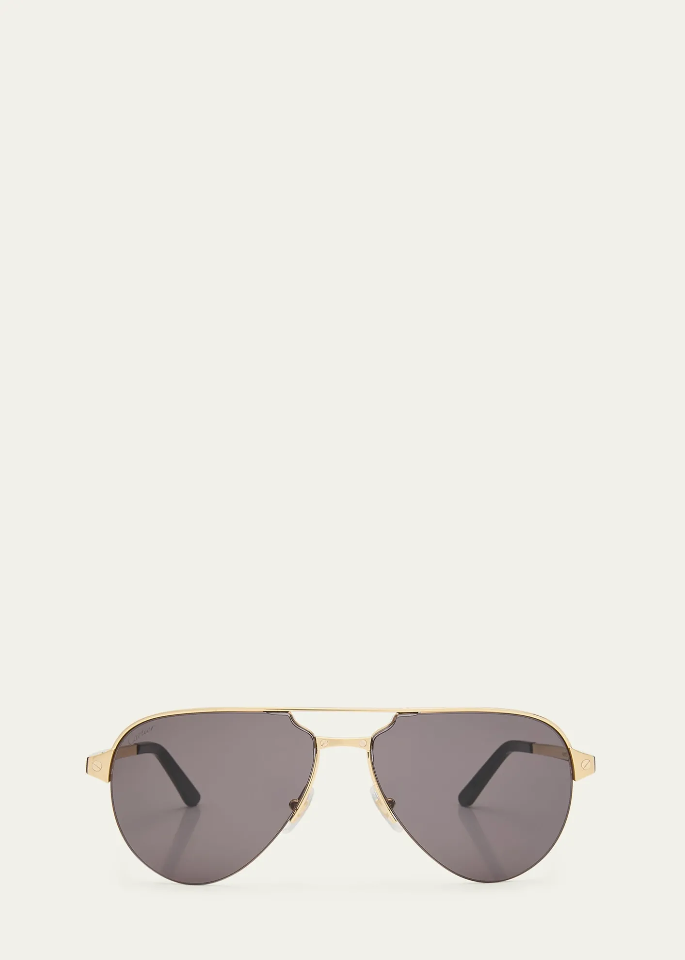 CartierMen's Half-Rim Metal Aviator Sunglasses with Logo