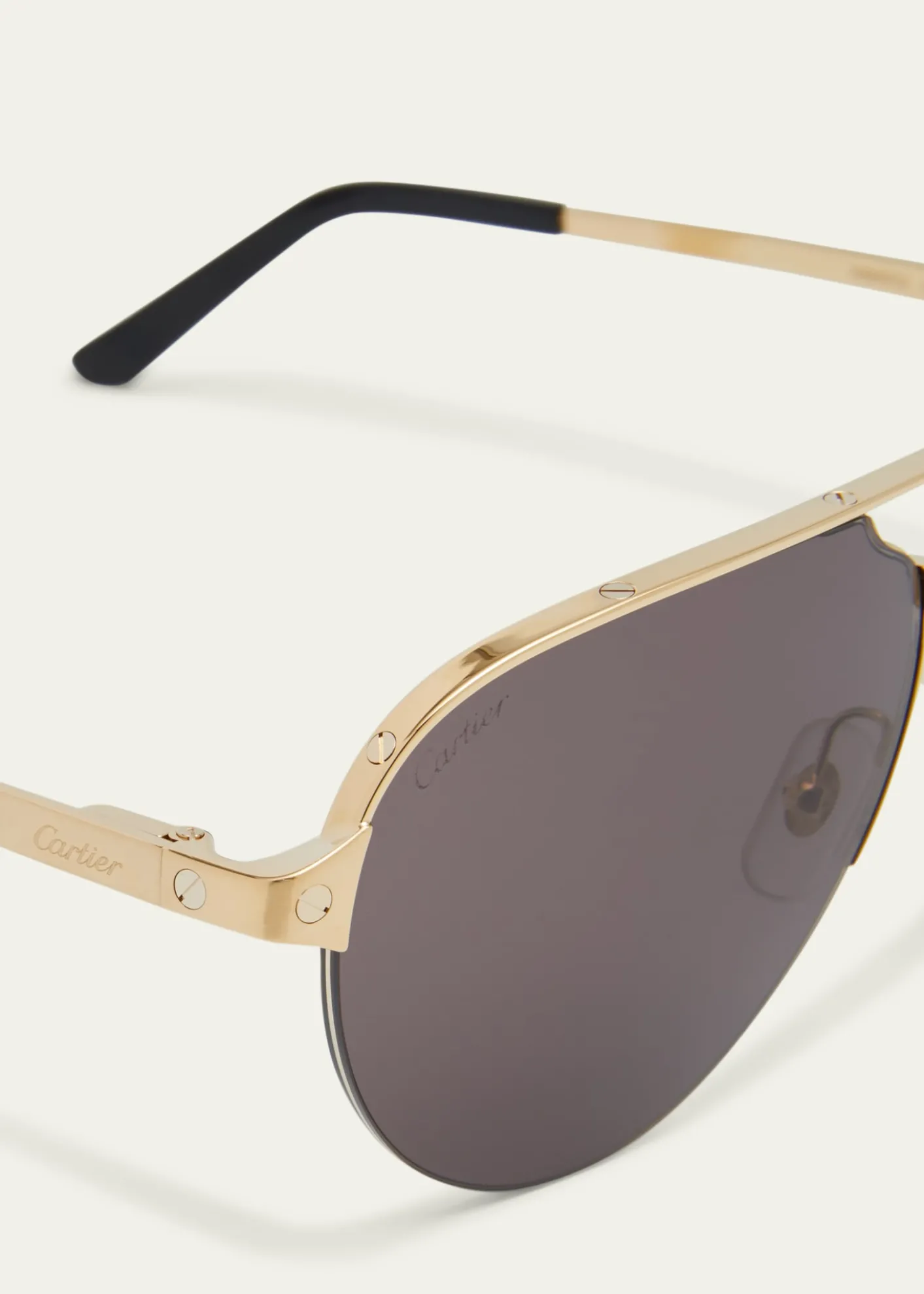 CartierMen's Half-Rim Metal Aviator Sunglasses with Logo