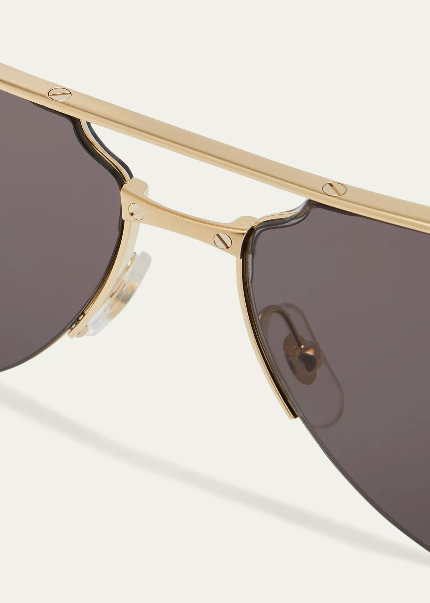 CartierMen's Half-Rim Metal Aviator Sunglasses with Logo