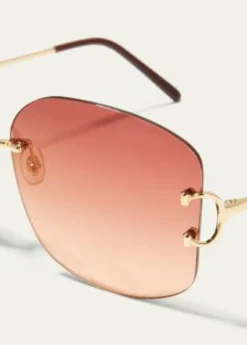 CartierRimless Round Metal & Acetate Sunglasses