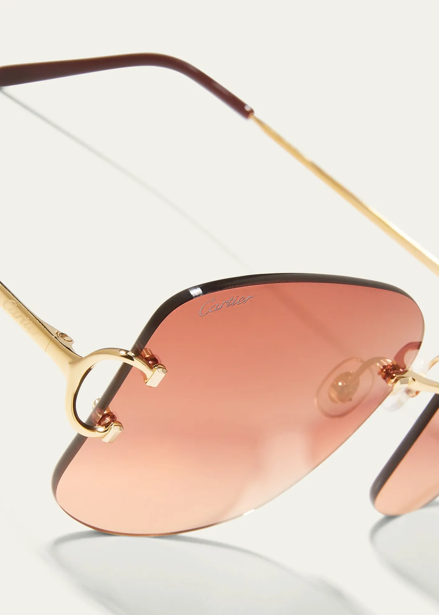 CartierRimless Round Metal & Acetate Sunglasses