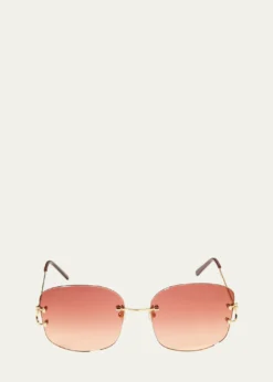 CartierRimless Round Metal & Acetate Sunglasses