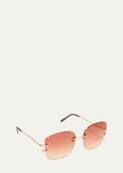 CartierRimless Round Metal & Acetate Sunglasses