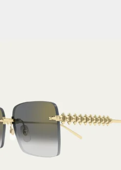 CartierRimless Metal Rectangle Sunglasses
