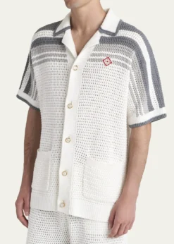 CASABLANCAMen's Cotton Crochet Short-Sleeve Tennis Shirt