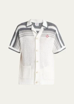 CASABLANCAMen's Cotton Crochet Short-Sleeve Tennis Shirt