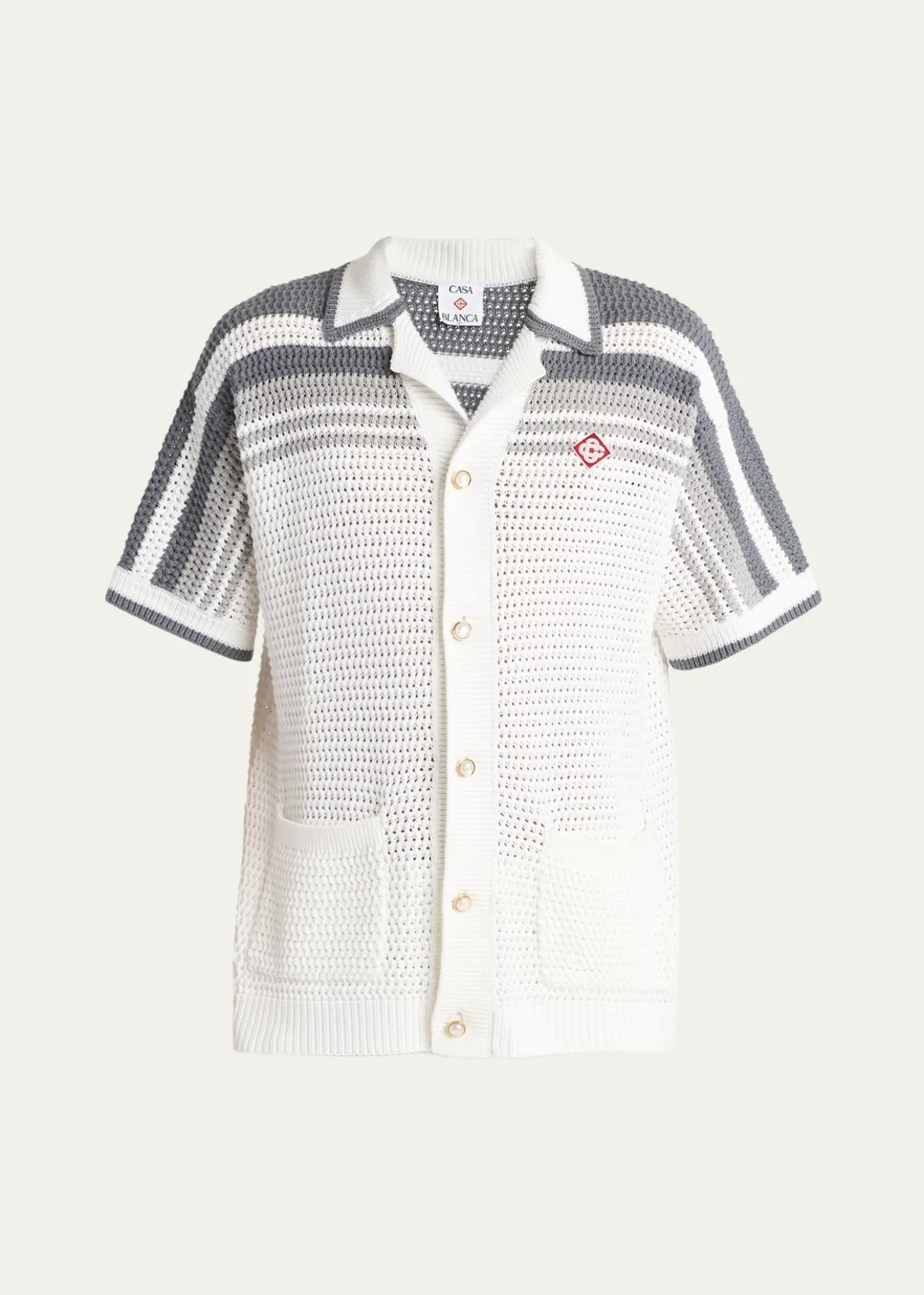 CASABLANCAMen's Cotton Crochet Short-Sleeve Tennis Shirt