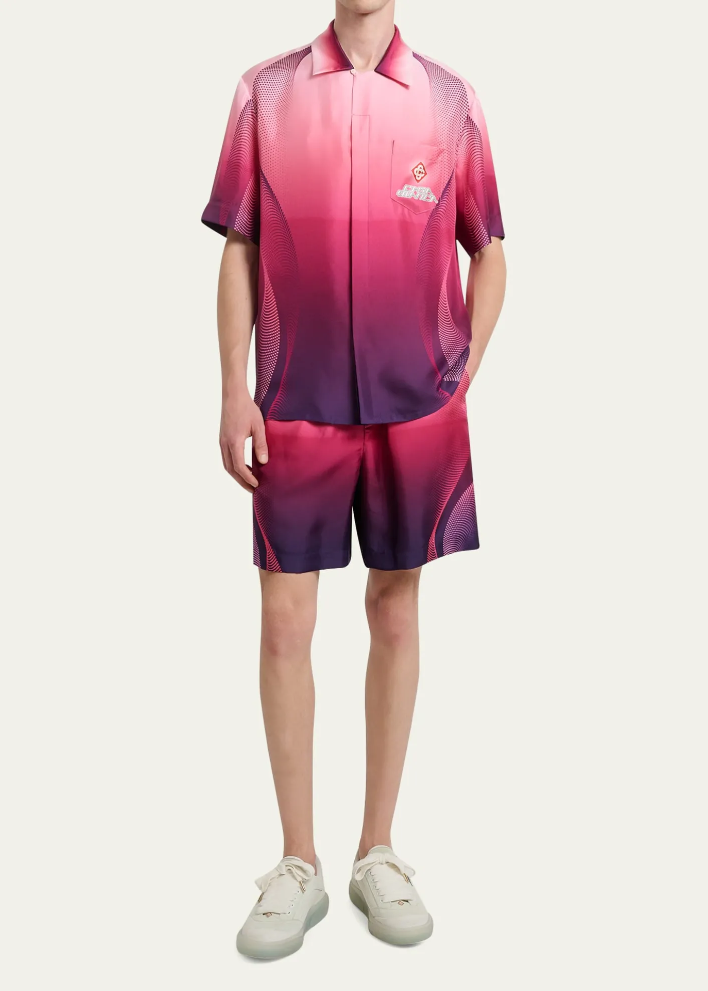 CASABLANCAMen's Silk Half-Tone Logo Drawstring Shorts