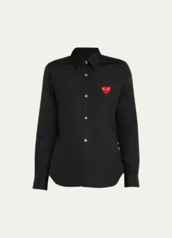 CDG PlayLogo-Patch Woven Cotton Button-Front Shirt