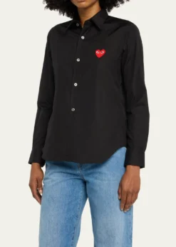 CDG PlayLogo-Patch Woven Cotton Button-Front Shirt