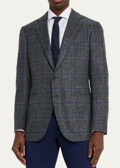 Cesare AttoliniMen's Windowpane Wool Two-Button Jacket
