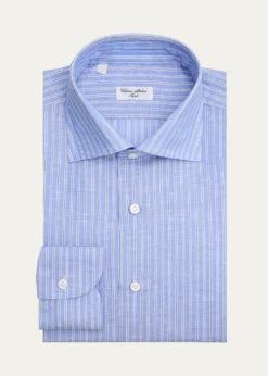 Cesare AttoliniMen's Cotton and Linen Multi-Stripe Dress Shirt