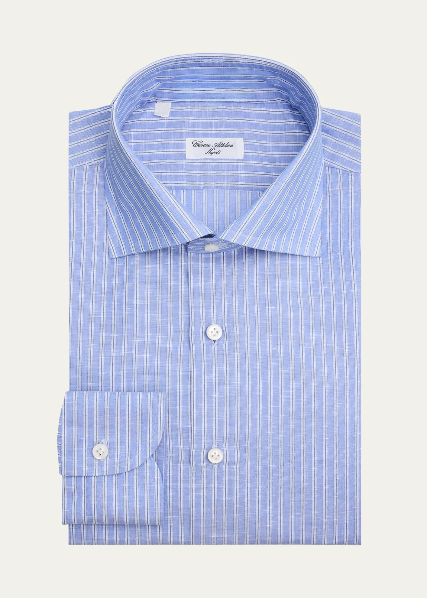 Cesare AttoliniMen's Cotton and Linen Multi-Stripe Dress Shirt